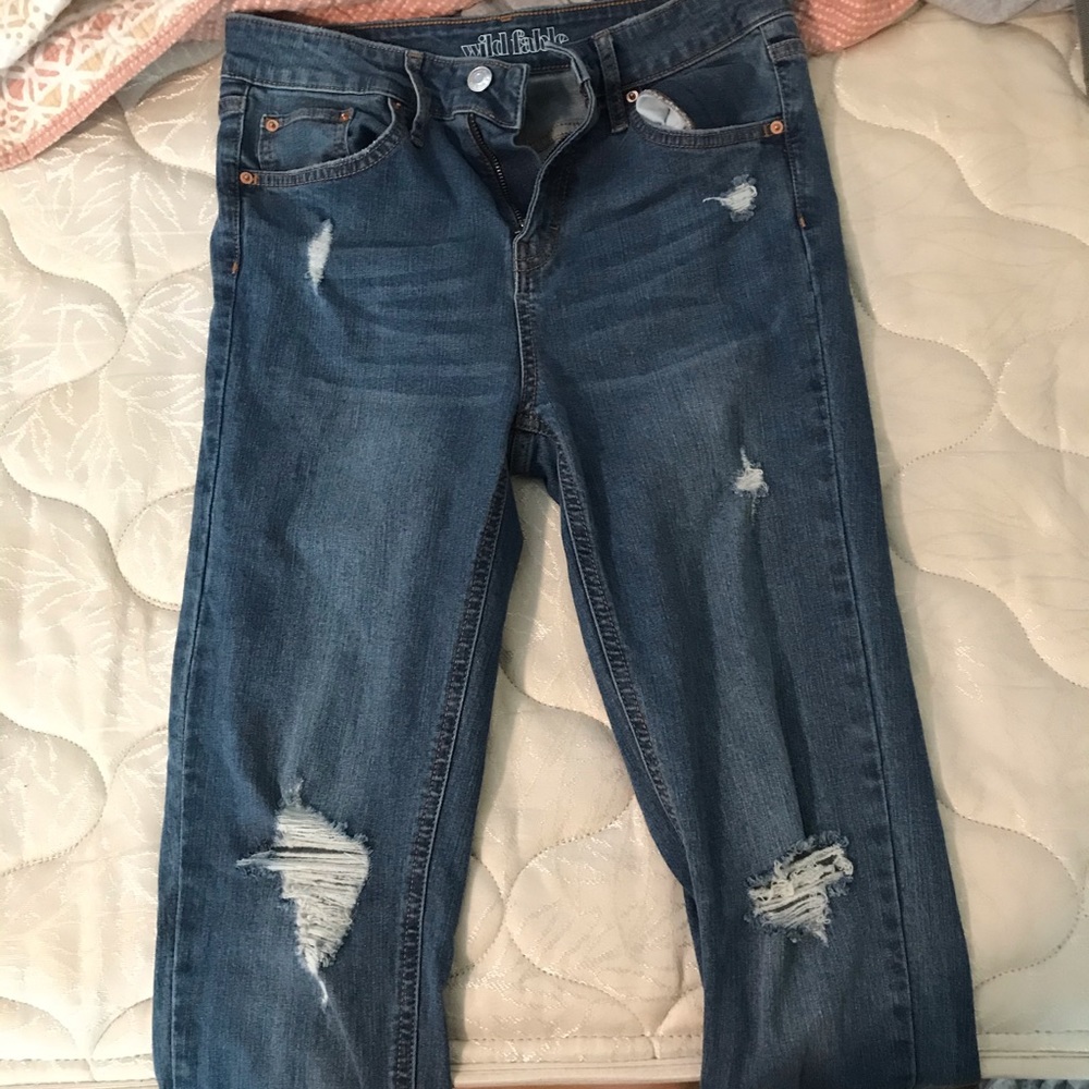 Rippled Skinny Blue Jeans, Size 6